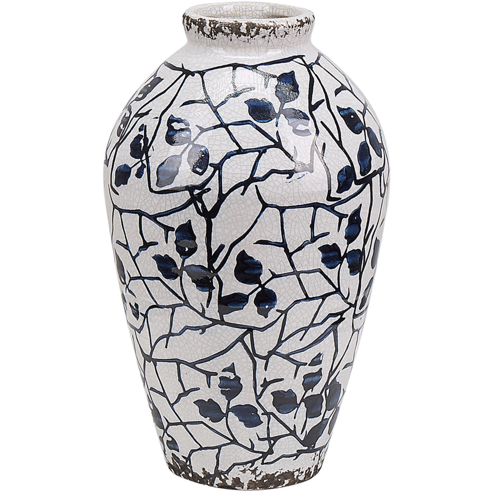 Vaso per fiori in gres porcellanato bianco e blu accessorio per la casa con motivo floreale 22 cm