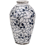 Vaso per fiori in gres porcellanato bianco e blu accessorio per la casa con motivo floreale 22 cm