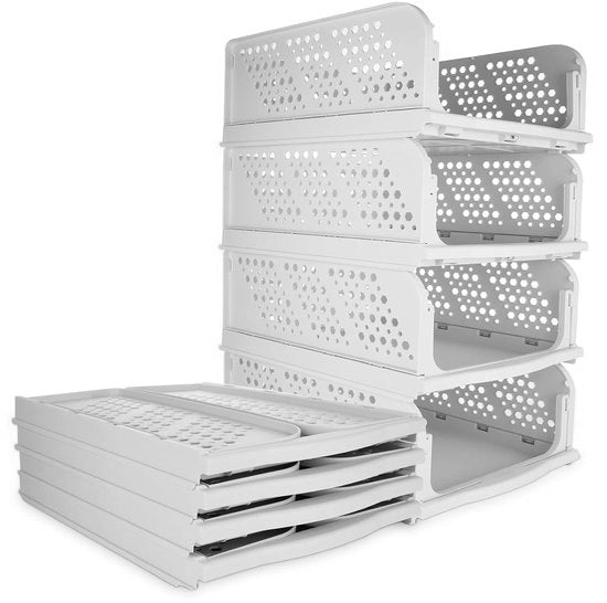 4-pack di contenitori di stoccaggio pieghevoli per abbigliamento, 43 x 33 x 18,5 cm, cassettiere di plastica con lamiere pieghevoli (bianco)