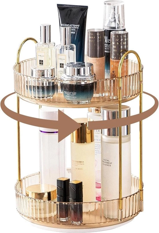 Organizzatore di trucco rotante - Tavolo da bagno - Rotazione 360 gradi - 2 livelli - Amber