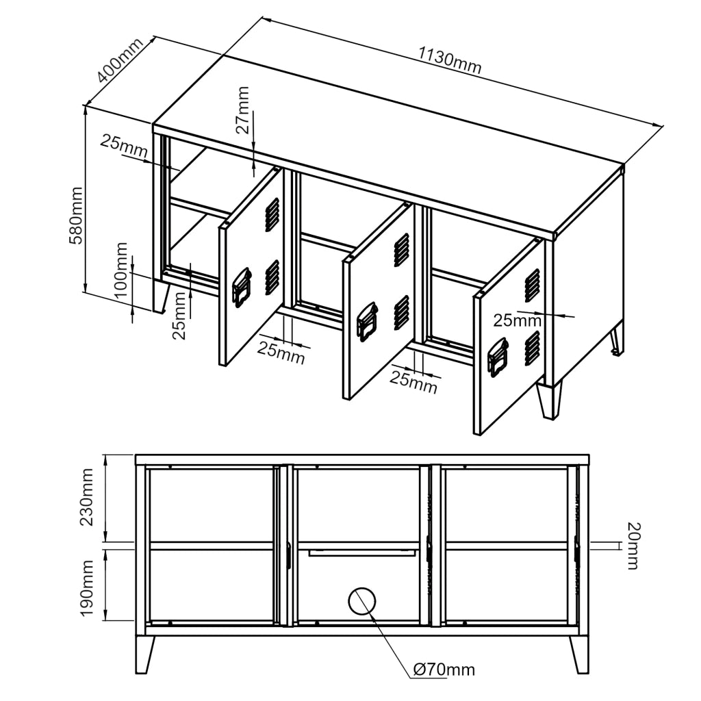 Mobile porta TV con 3 ante 58 x 113 x 40 cm bianco 03_0007764