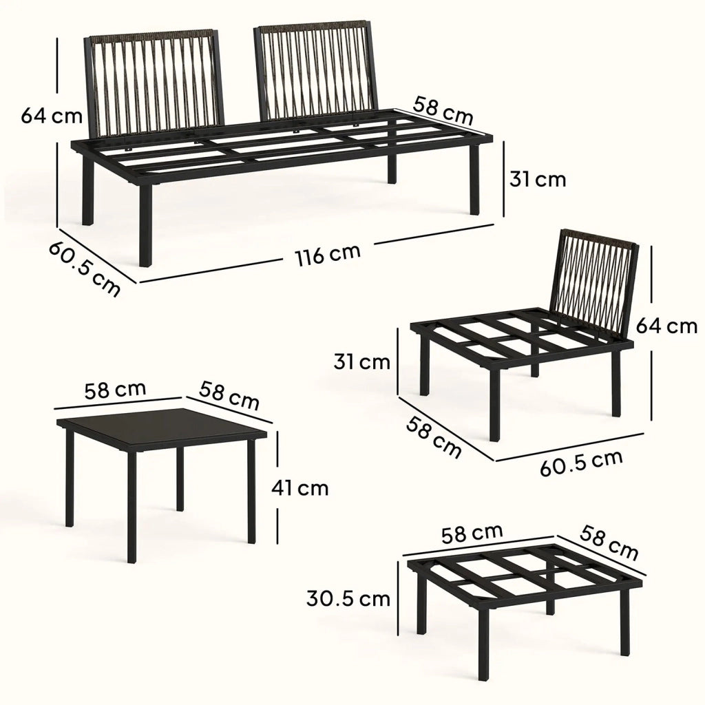 Set 6 Pezzi Mobili da Giardino Divano Angolare Poltrone con Cuscini e Tavolino in Metallo Grigio Chiaro