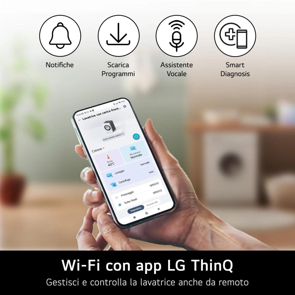 LG F4NX1008NWK Lavatrice smart 8kg, Classe A, 1400 giri, 6 Motion, Allergy Care, Bianca