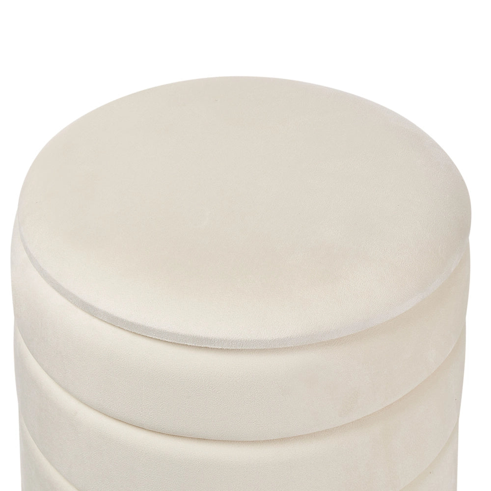 Set di 2 pouf contenitori con rivestimento in velluto di poliestere beige chiaro rivestimento in acciaio inossidabile dorato design moderno