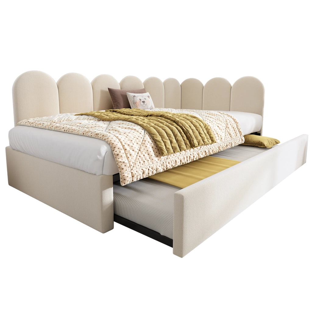 Letto daybed imbottito con letto estraibile 90x200 cm, velluto, colore beige