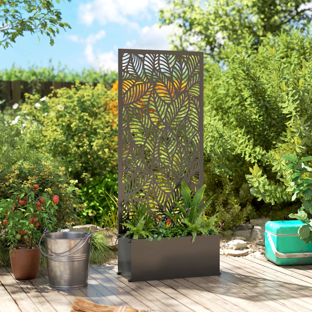 Fioriera con griglia e frangivista per piante rampicanti ¨C zephmum ¨C metallo nero 45x21.5x110 cm