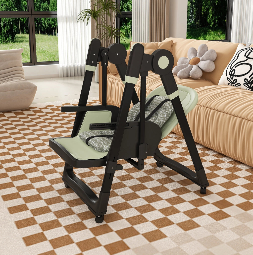 Seggiolone per bambini 2 in 1 con funzione dondolo; cintura di sicurezza a 5 punti; verde scuro