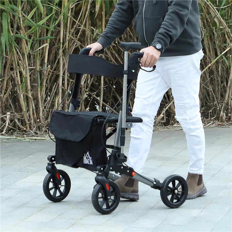 DEAMBULATORE PIEGHEVOLE IN ALLUMINO AD ALTEZZA REGOLABILE CON BORSA 67X65X79.5-94 CM NERO E ARGENTO