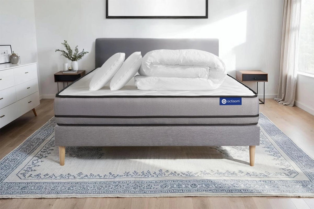 Pacchetto letto completo - Materasso 180x200cm + Box spring con doghe (kit) + 2 cuscini + Piumino - Actiflex Night