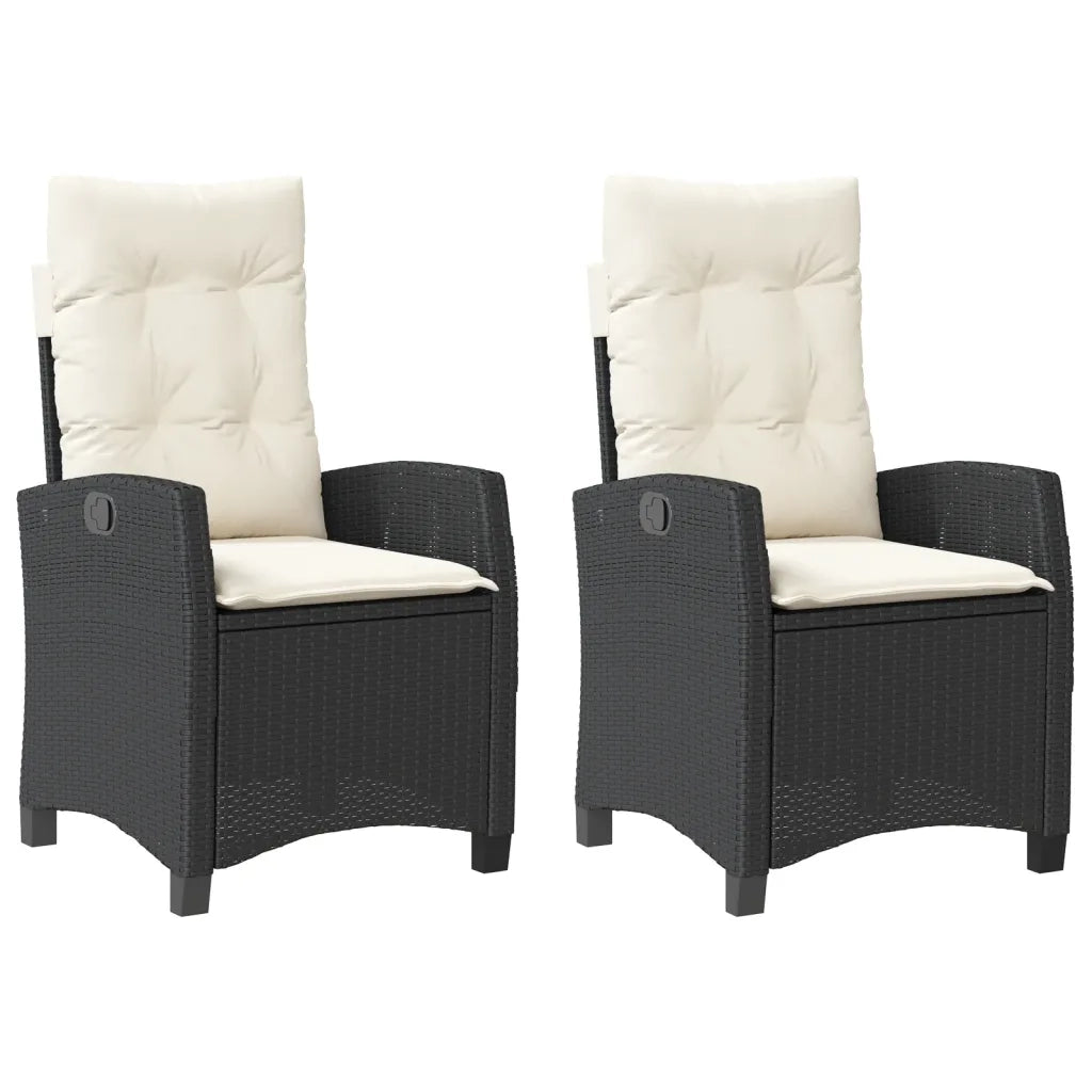 Sedie Reclinabili da Giardino 2 pz | Sedie da Esterno con Cuscini Nero Polyrattan