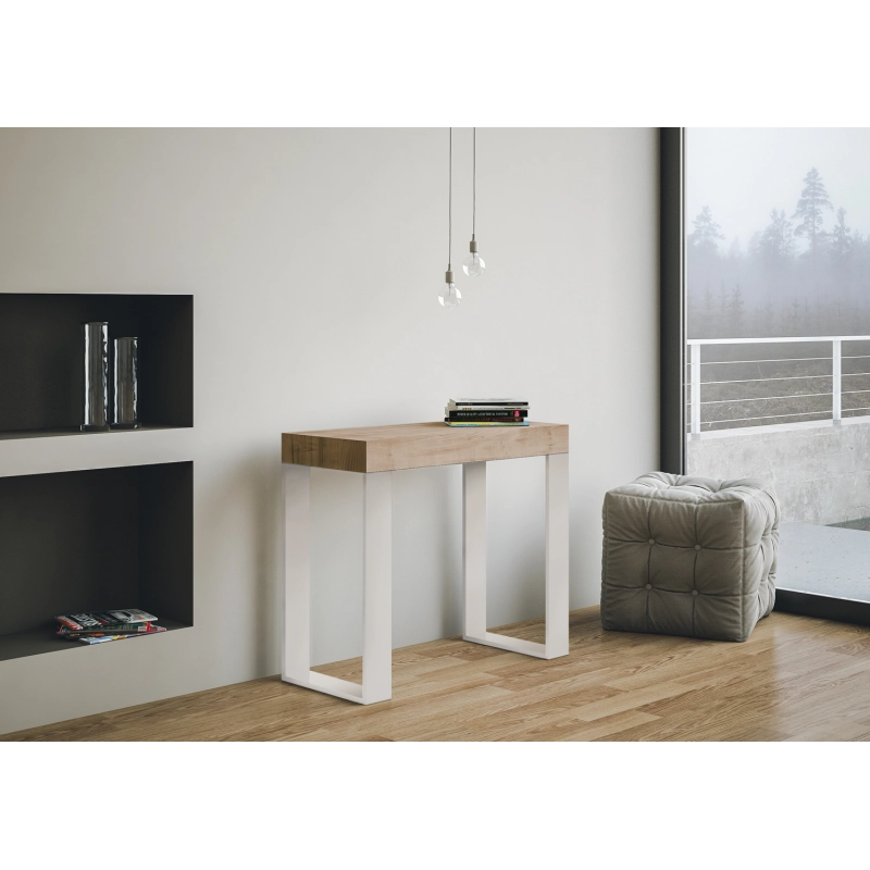 Consolle allungabile 90x40/196 cm Tecno Small telaio Bianco - Quercia Natura