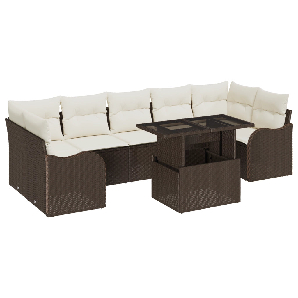 Set divano da giardino  8 pezzi con cuscini Marrone Polyrattan