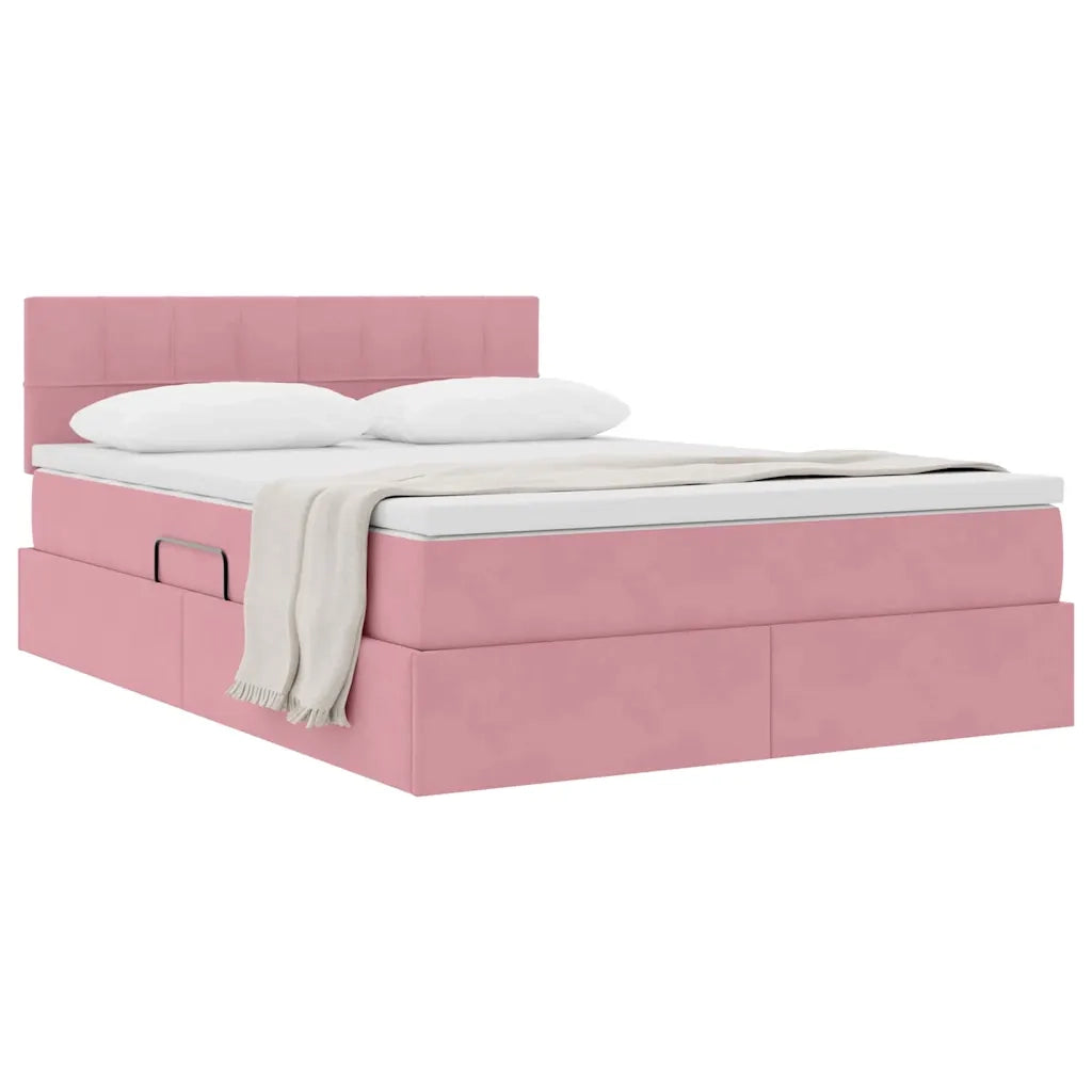 Letto con Contenitore con materasso Rosa 140 x 200 cm Velluto