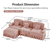 Divano modulare 3 posti - Xylo - Forma L, chenille, mid-century, rosa