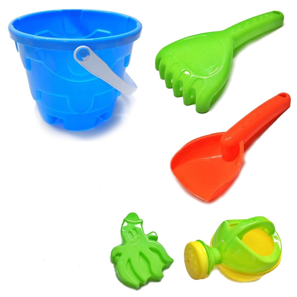 Trade Shop - Set Giochi Sabbia 7pz Secchiello Palette Formine Innaffiatoio Per Bambini 11x15cm 258298 -