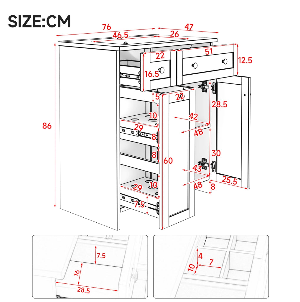 Mobile lavabo da bagno freestanding nero 76x47x86 cm