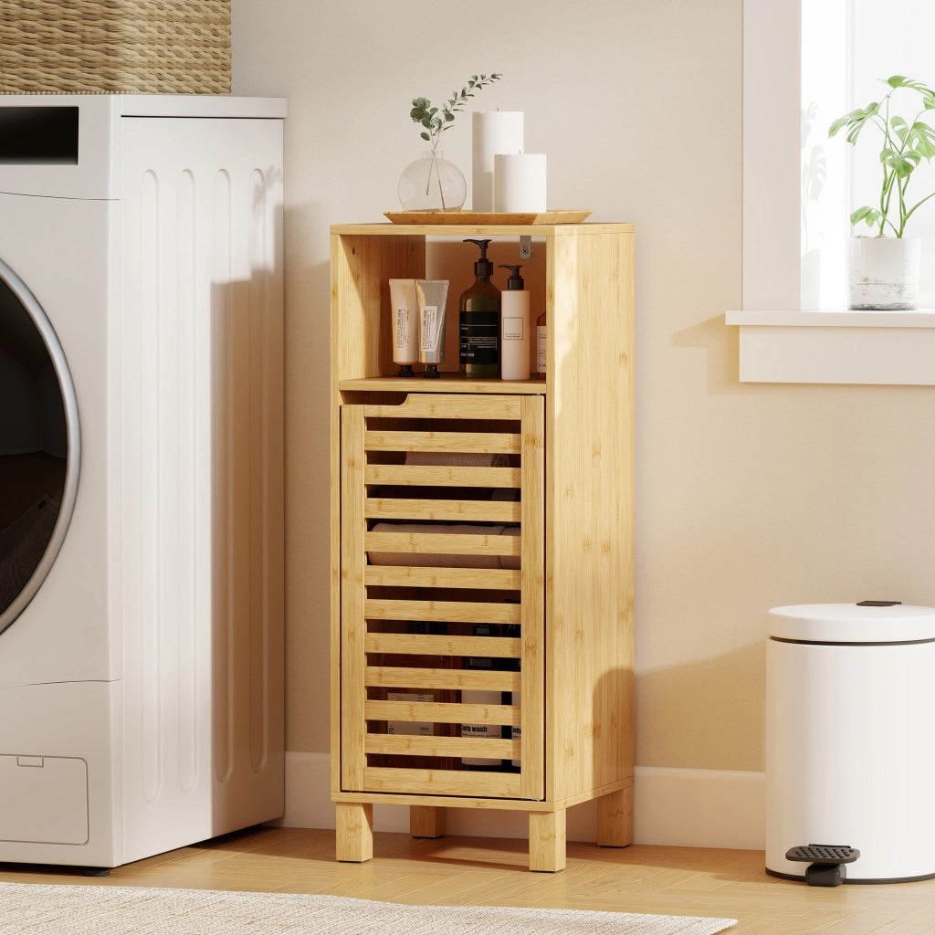 Mobile bagno a colonna in legno bamb¨´ ¨C Xylo ¨C porta a lamelle marrone chiaro