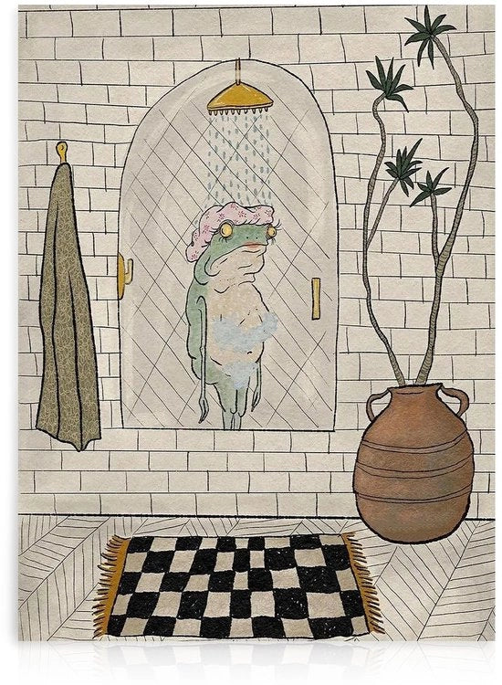 Decorazione per Bagno - Rana in Cielo di Bagno Poster - 30x40cm - Ideale per la Stanza da Bagno - Arte Animale