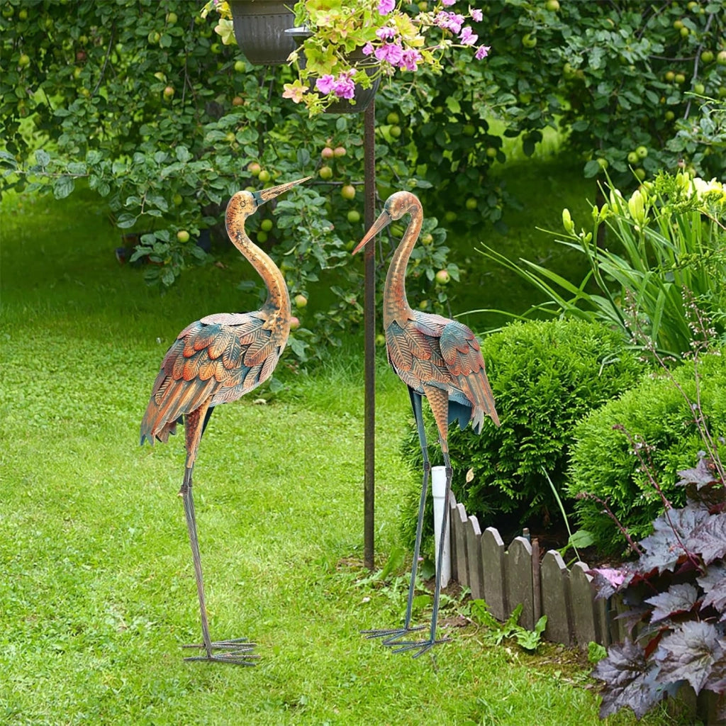 Set di 2 Statue Forma di Gru da Giardino, Decorazione da Giardino in Metallo per Esterni, Sculture all'Aperto, per Casa, Terrazza, Cortile e Prato (Gru)