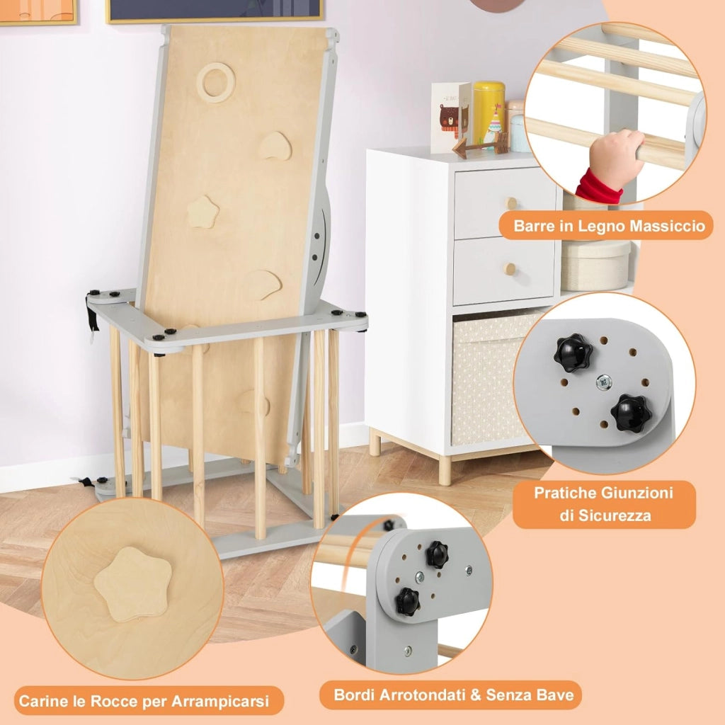5 in 1 Set da Arrampicata per Bambini, Giochi da Arrampicata Pieghevoli in Legno con Rampe Regolabili e Reversibili, Scala da Arrampicata per Bambini 3+ Anni (Grigio)
