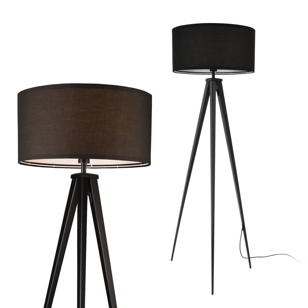 Lampada da terra con treppiede in metallo e paralume in tessuto 153 cm nero 03_0002434