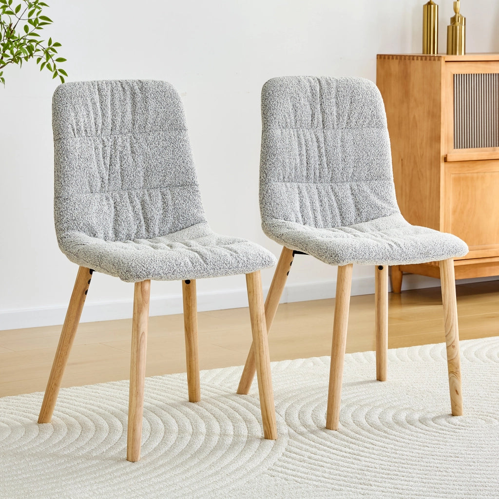 SEDIA da pranzo imbottita 88 cm tessuto grigio chiaro e legno massello Set da 2 pezzi