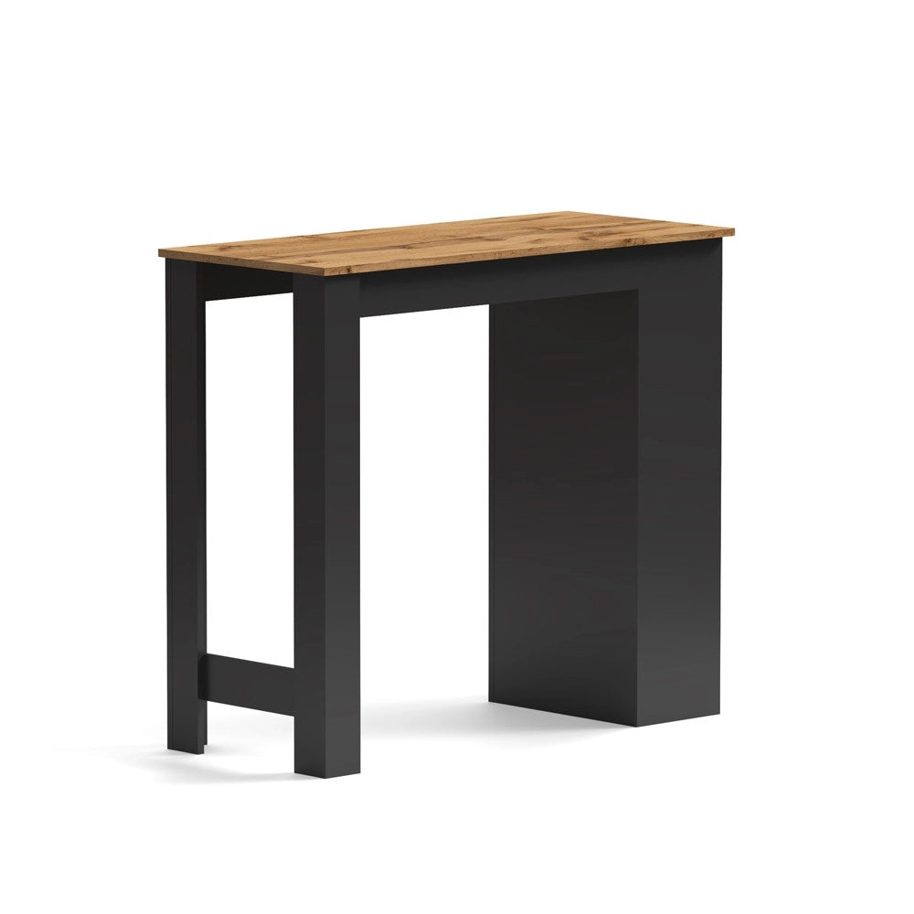 Tavolo snack alto Kivo antracite e rovere con 3 ripiani laterali 115x50x103H
