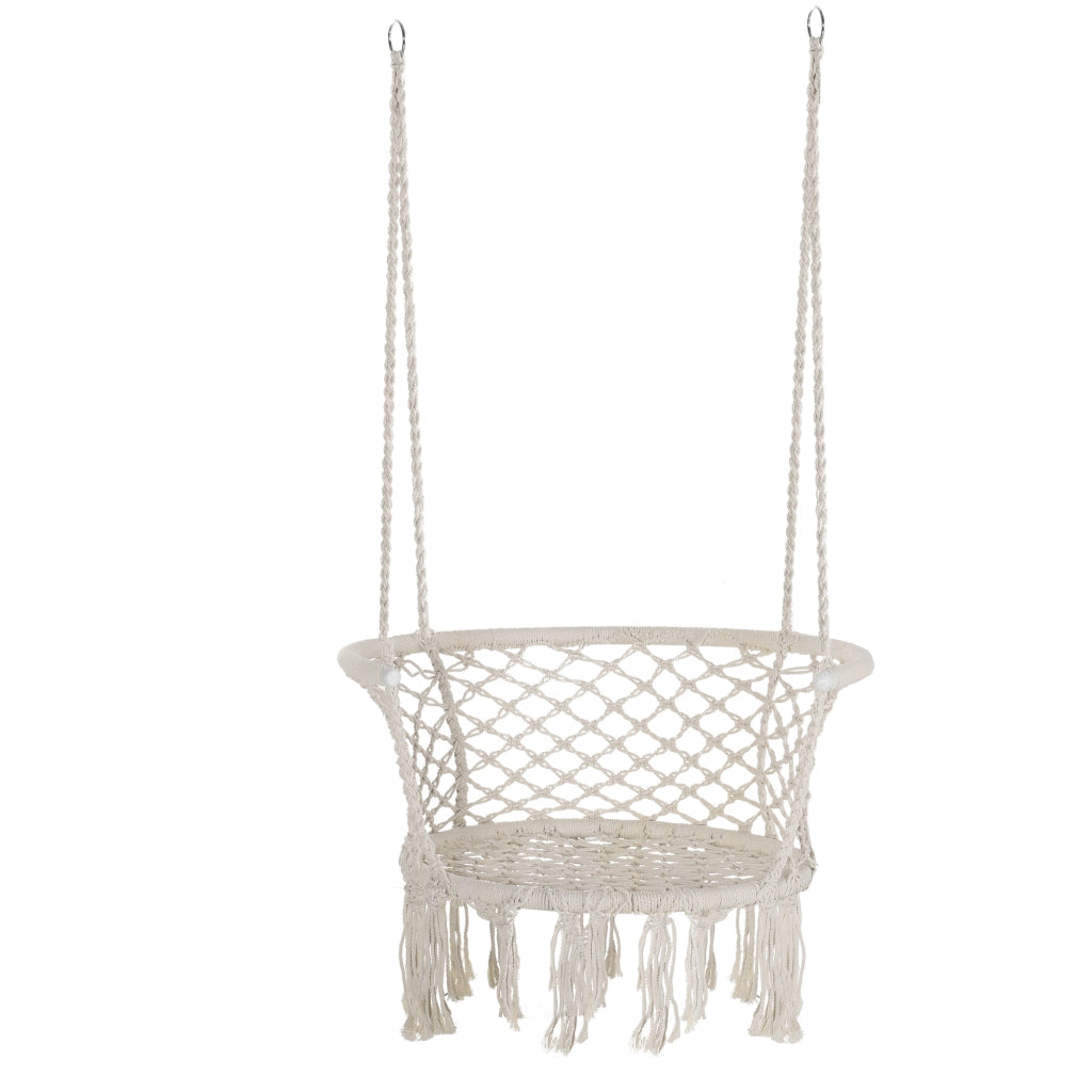 Amaca da Giardino in Stile Boho Chic, Sedia Sospesa in Poliestere e Macram¨¨ per Interni ed Esterni, Crema, 80x60x36cm