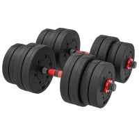 Set 2 Manubri Antiscivolo con 16 Dischi Pesi da 30 kg  totali e Connettore, in Acciaio, HDPE e Sabbia, Nero