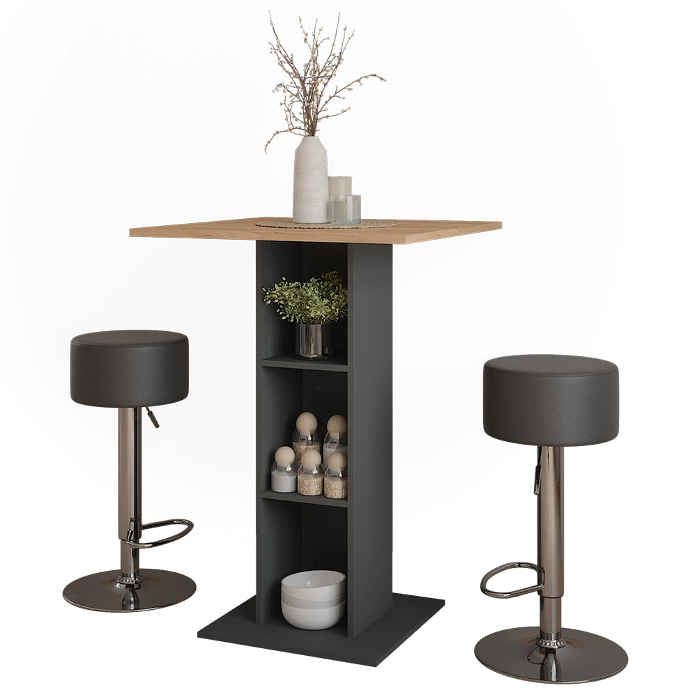 Vicco tavolo bar con sgabelli Antracite 75 x 75 cm con 2 sgabelli da bar