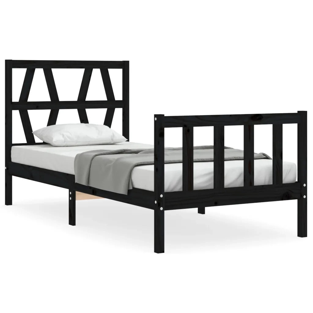 Giroletto con Testiera Nero Small Single in Legno Massello 3192455