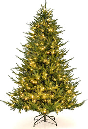Albero di Natale 136/183/213 cm, Albero di Natale Artificiale Pre-Illuminato con 386/788/1130 Rami in PE e PVC, 180/280/380 Luci a LED Bianco Caldo e 8 Modalità di Illuminazione (183 cm)