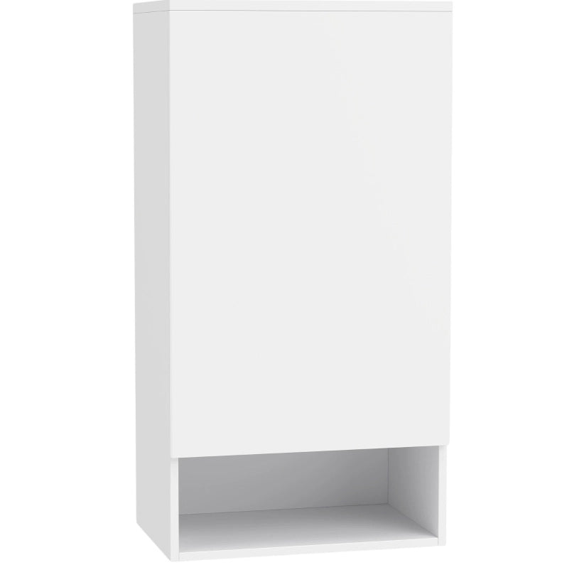Mobile bagno sospeso bianco con anta, ripiani regolabili e vano aperto