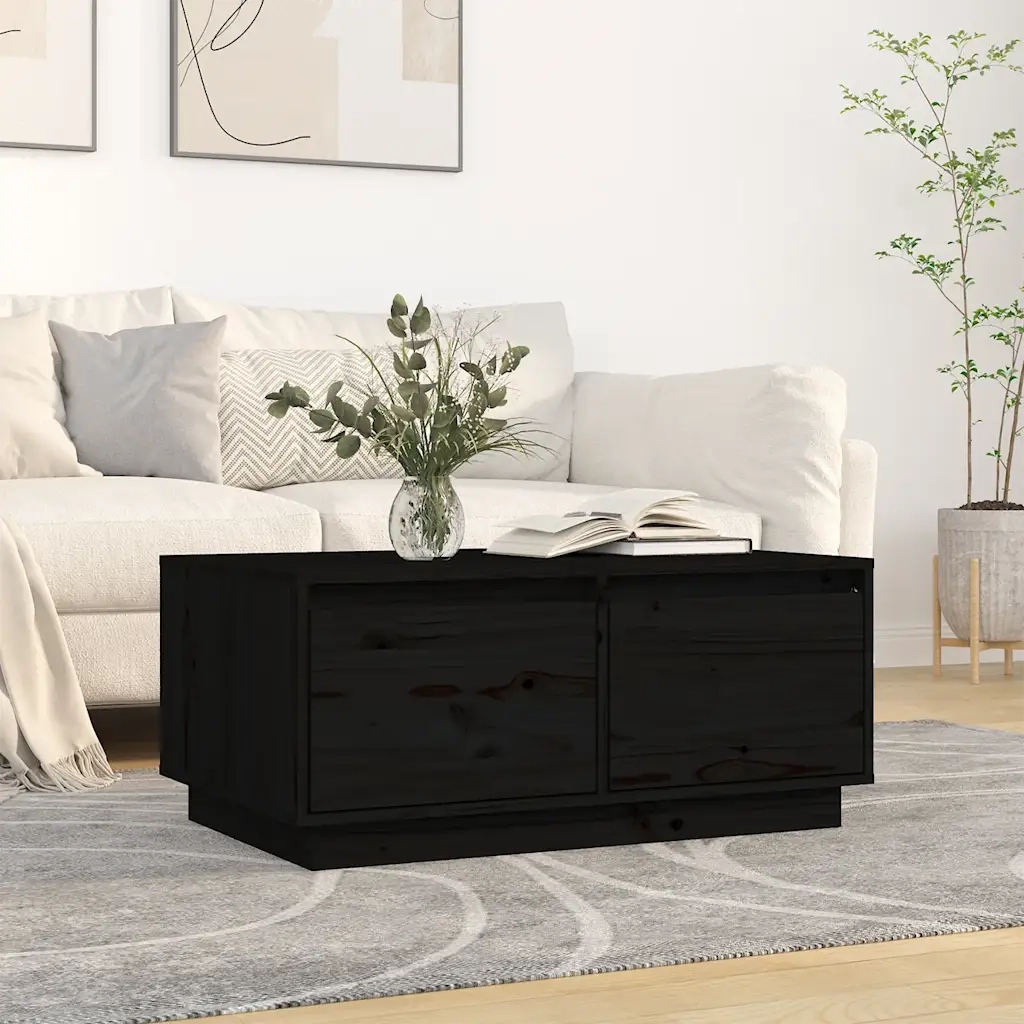 Tavolino da salotto | Tavolino da caff¨¨ | Tavolino da Soggiorno Nero 80x50x35 cm Legno Massello di Pino