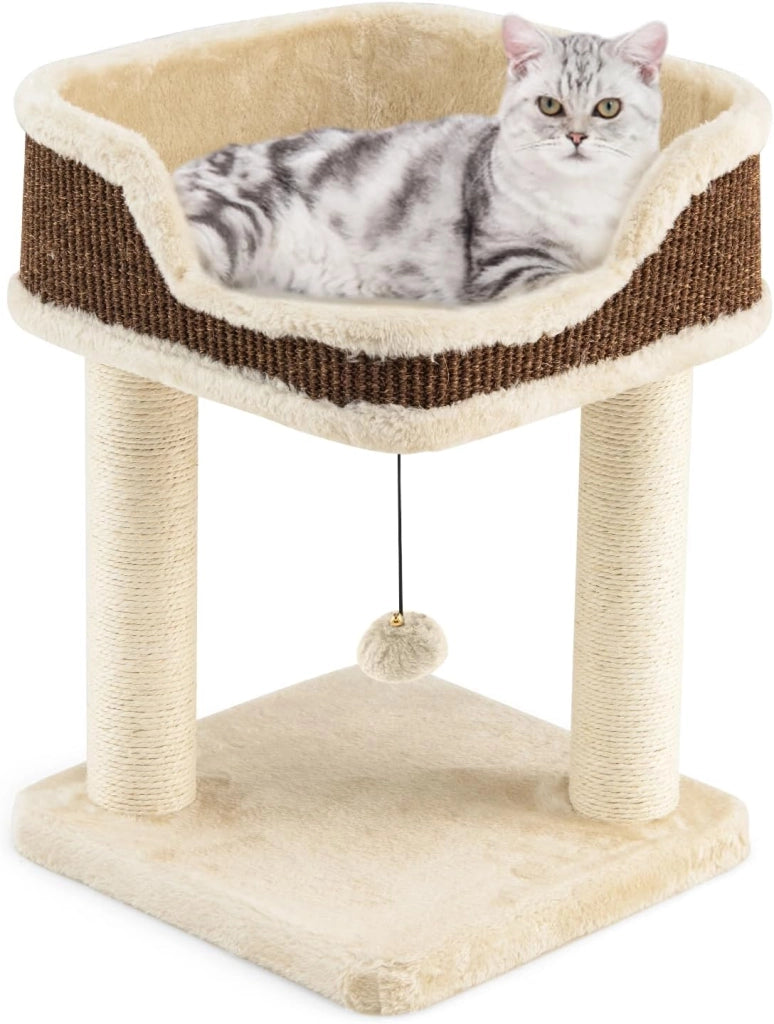 Albero tiragraffi, piccolo e stabile albero per gatti, con comodo lettino per gatti, corda di sisal per albero tiragraffi, arredamento per gatti, 39 x 39 x 50 cm
