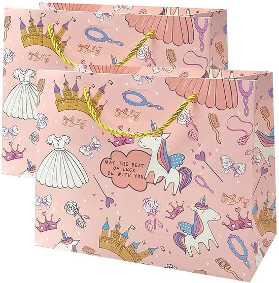 Confezioni di regalo 2 pezzi - Sacchetti di carta - Scatole di regalo medio grandi - 25 x 20 x 12 cm - Maniglie - Disegno multicolore cartoon - Sacchetti di regalo