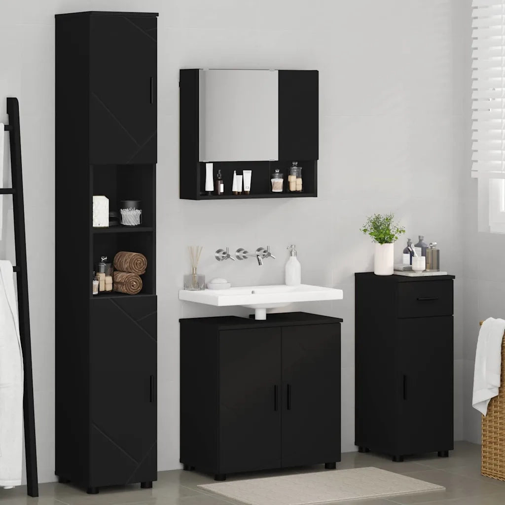 Set di mobili per il bagno con cassetto con porta 4 pcs Nero 3392974