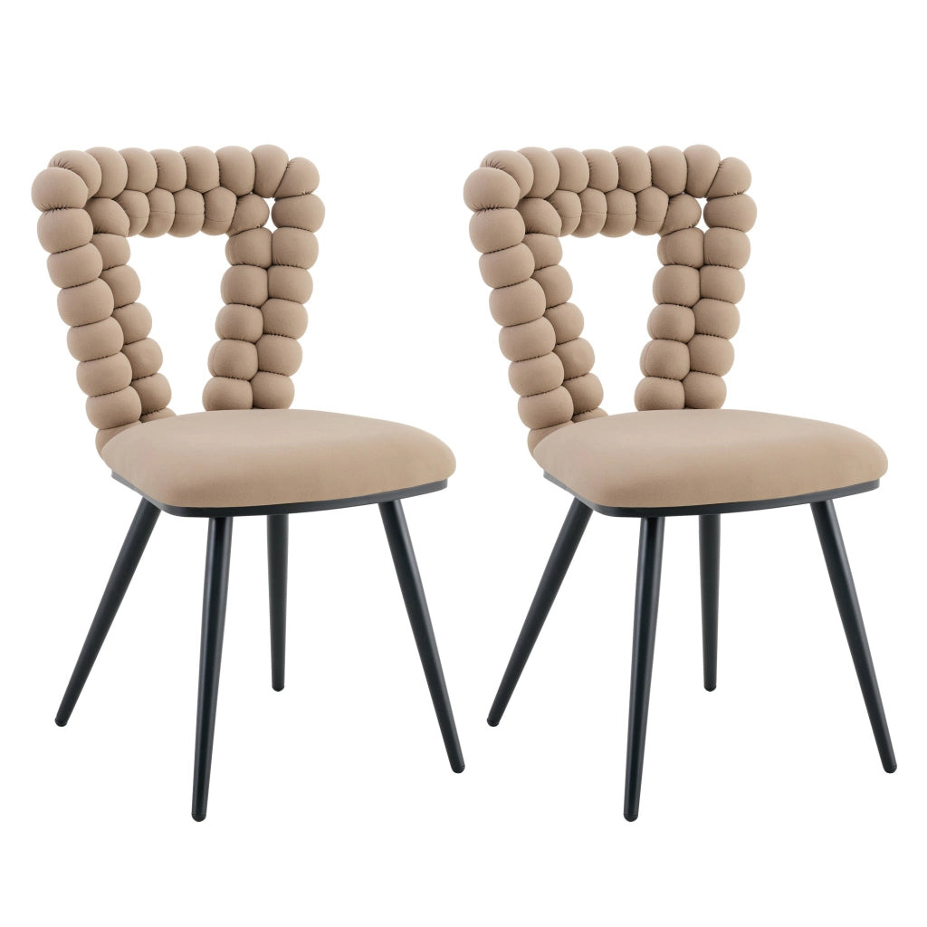 Sedie da Pranzo Set 2 Pezzi ¨C MINIMAL ¨C Velluto Cammello, Gambe in Metallo Nero, Schienale Design