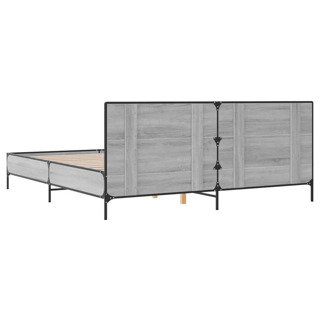 Letto matrimoniale | Letto per adulti | Giroletto Grigio Sonoma 200x200 cm in Legno Multistrato Metallo