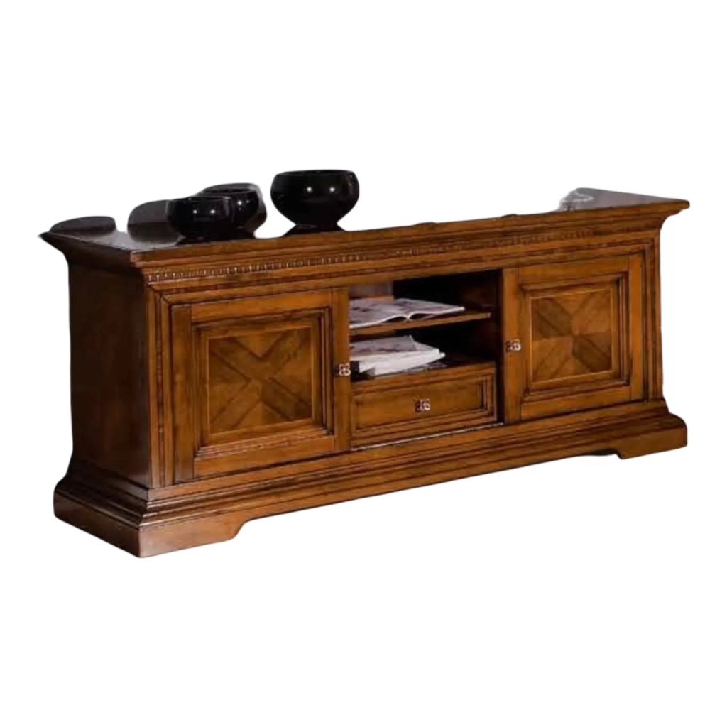 Porta tv in legno 2 ante scorrevoli arte povera noce bassano l.169 p.53 h.75 - Mobili 2G