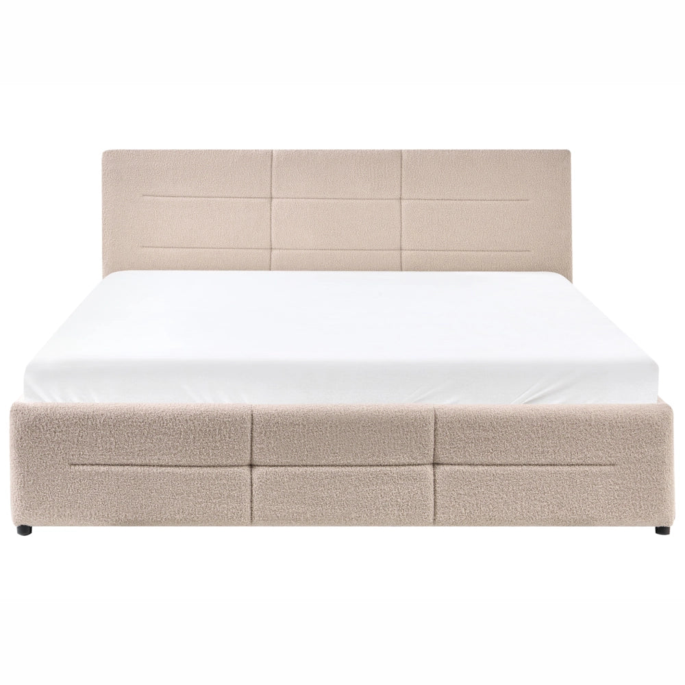 Letto ottomano beige bouclé 160x200 cm con testiera sollevabile e base a doghe Design moderno