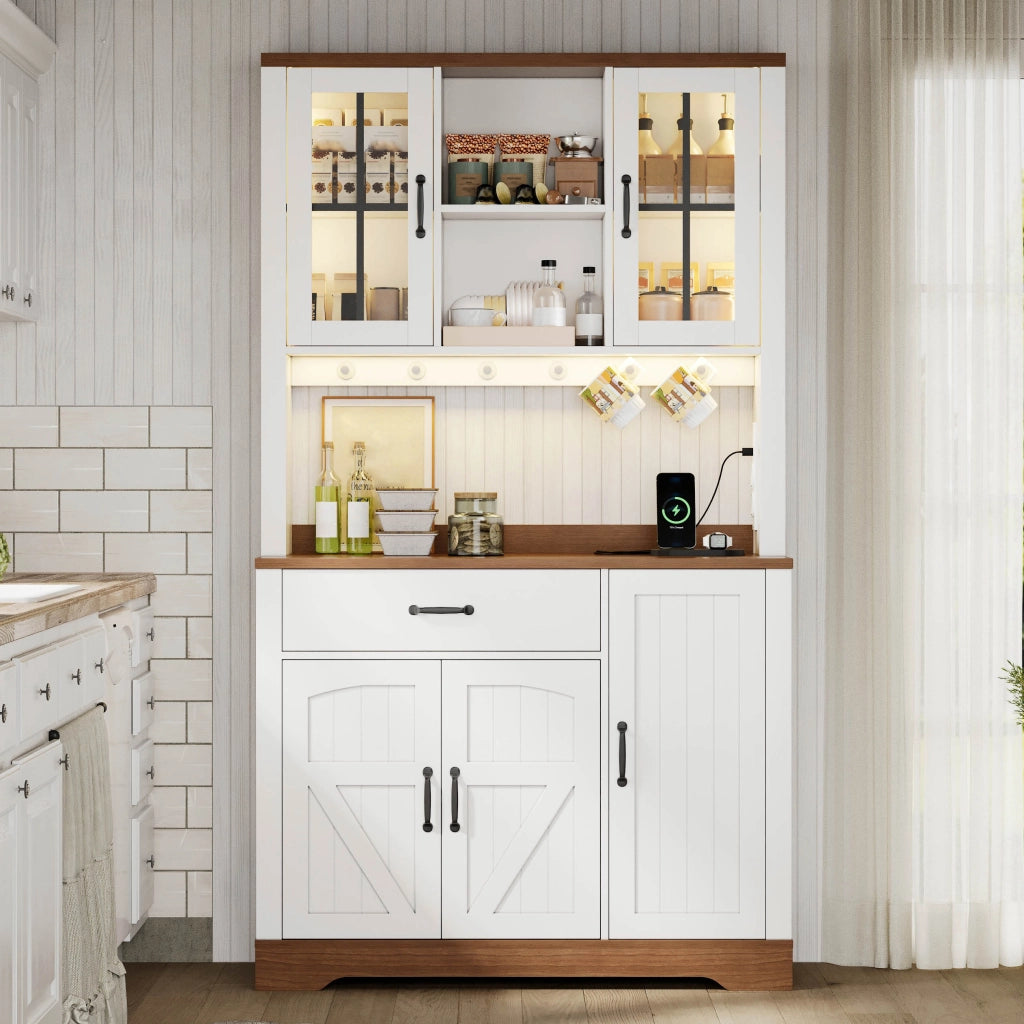 Armadio Dispensa Vintage con Cassetti, Ripiani e LED ¨C MINIMAL ¨C 185x105x40