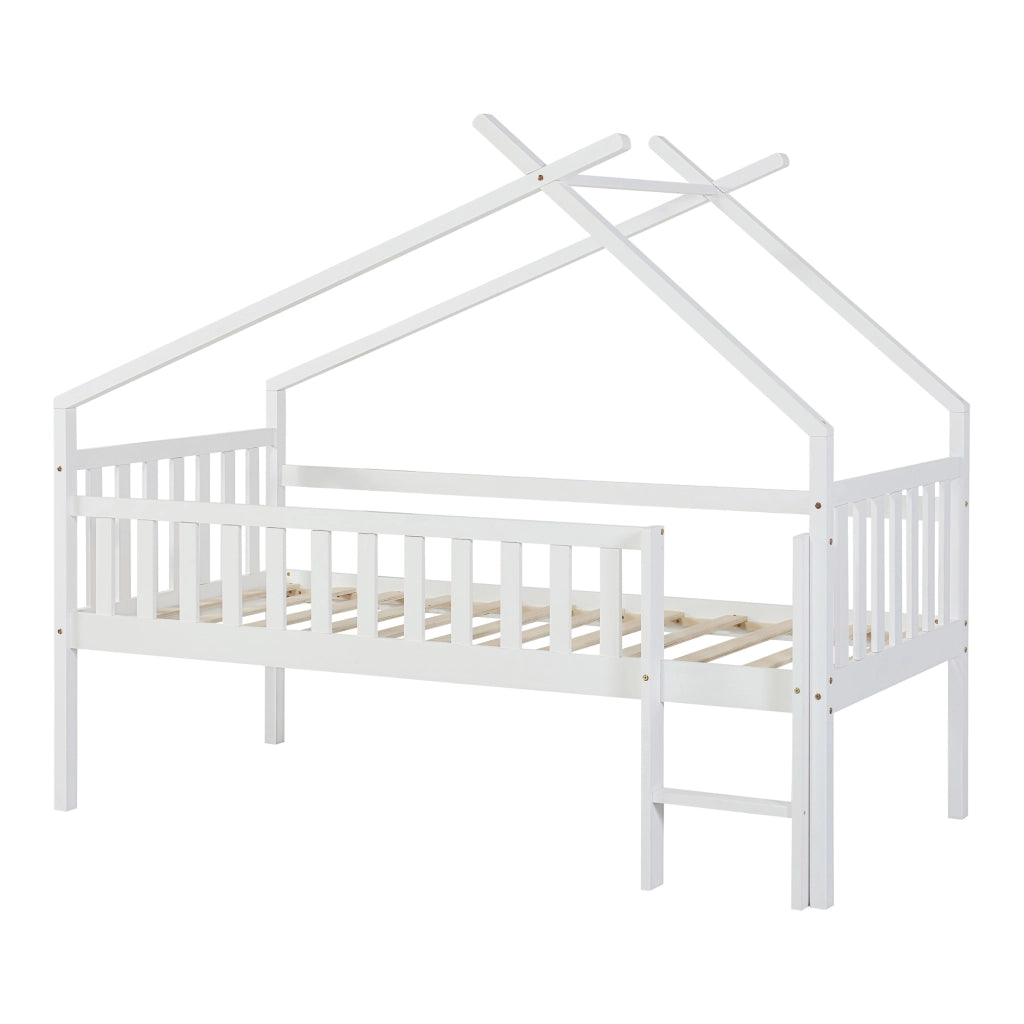 Letto a Casetta per Cameretta Sotkamo in Legno 90x200 cm Bianco [en.casa]