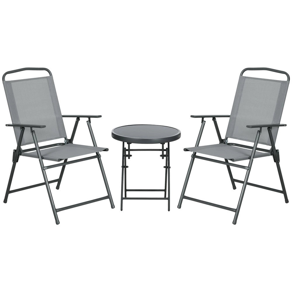 Set Bistrot Pieghevole da Giardino con Tavolo e 2 Sedie ¨C Xylo ¨C Acciaio Mesh, Grigio Chiaro, 53,5x64x93 cm