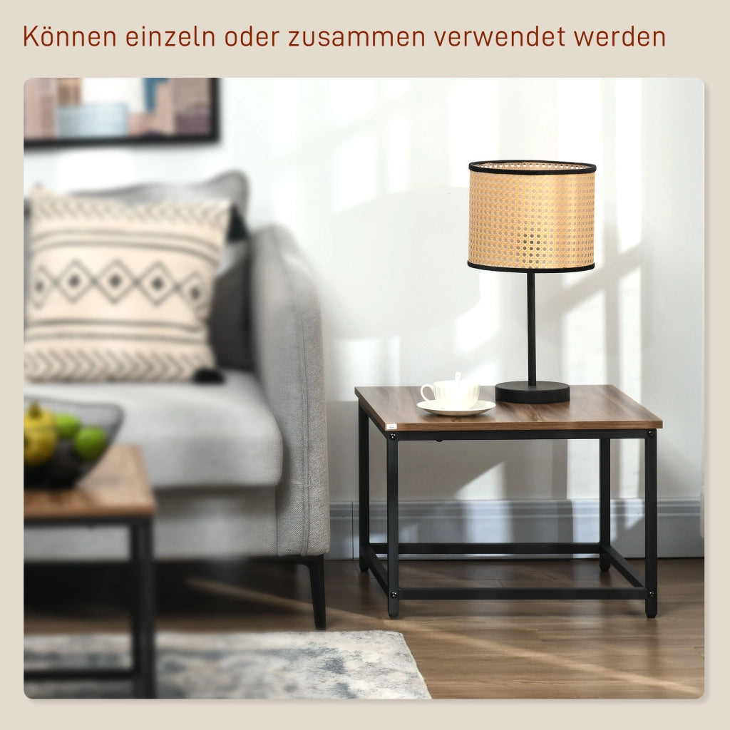 TAVOLINI Set da 2 pezzi 60x60/54x54 cm Effetto legno e acciaio nero