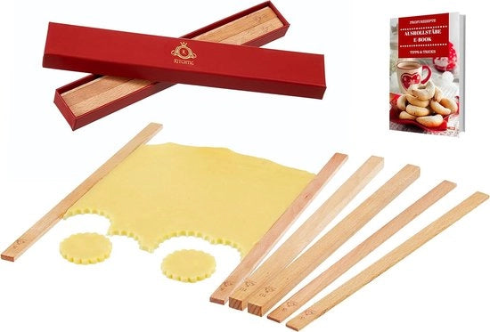Set di legno per impastare [6 pezzi] perfetto per le stecche per impastare biscotti, fondant, impasto e molto altro. Realizzato in legno di betulla impermeabile con e-book in una bella scatola da regalo.