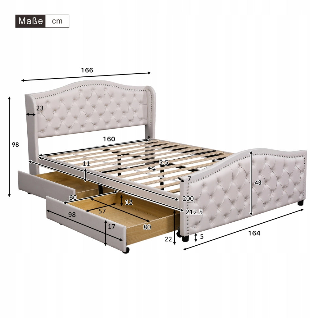 Letto matrimoniale 140x200cm - Xylo - Beige velluto idraulico