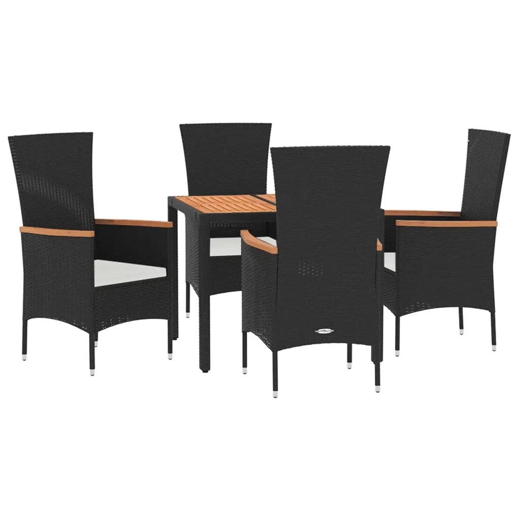 Set da Pranzo da Giardino 5 pz Nero con Cuscini in Polyrattancod mxl 124325