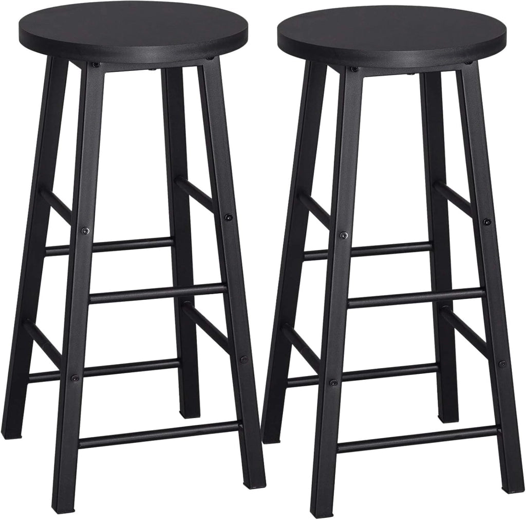 Sgabelli da Bar Set di 2, Sgabello Alto 71 cm con Poggiapiedi, Seduta Tonda Sedia Alta per Penisola Cucina, Sala da pranzo, Bancone in Acciaio Legno, Rovere