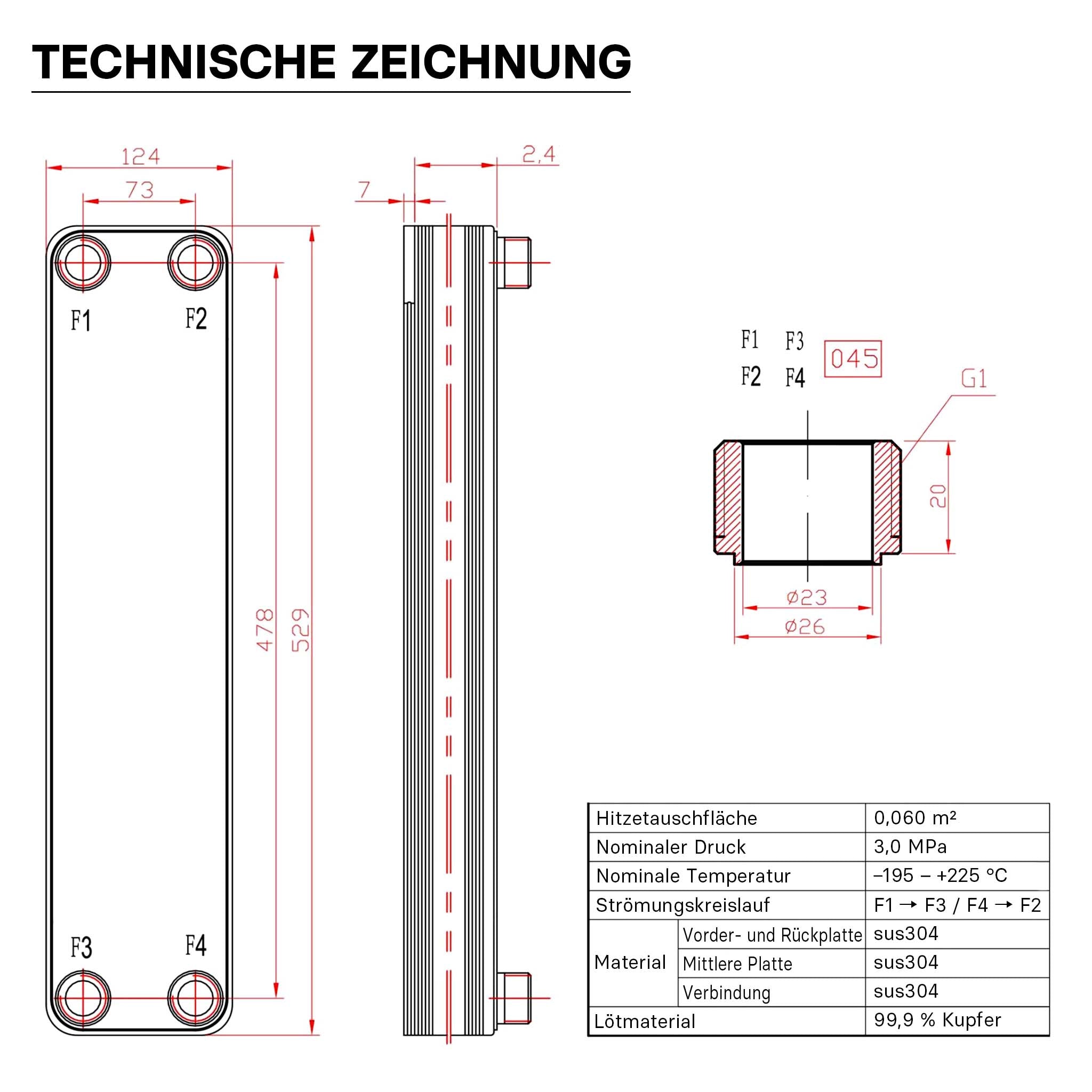 Scambiatore a piastre saldobrasate in acciaio inox, 40 piastre Max 440 kW